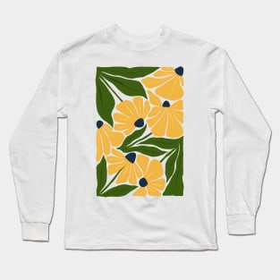 Yellow Green Abstract Flowers Long Sleeve T-Shirt